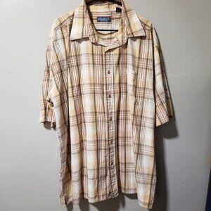 Raider Shirt Plaid Tan Button Down Cotton  Men's 3X